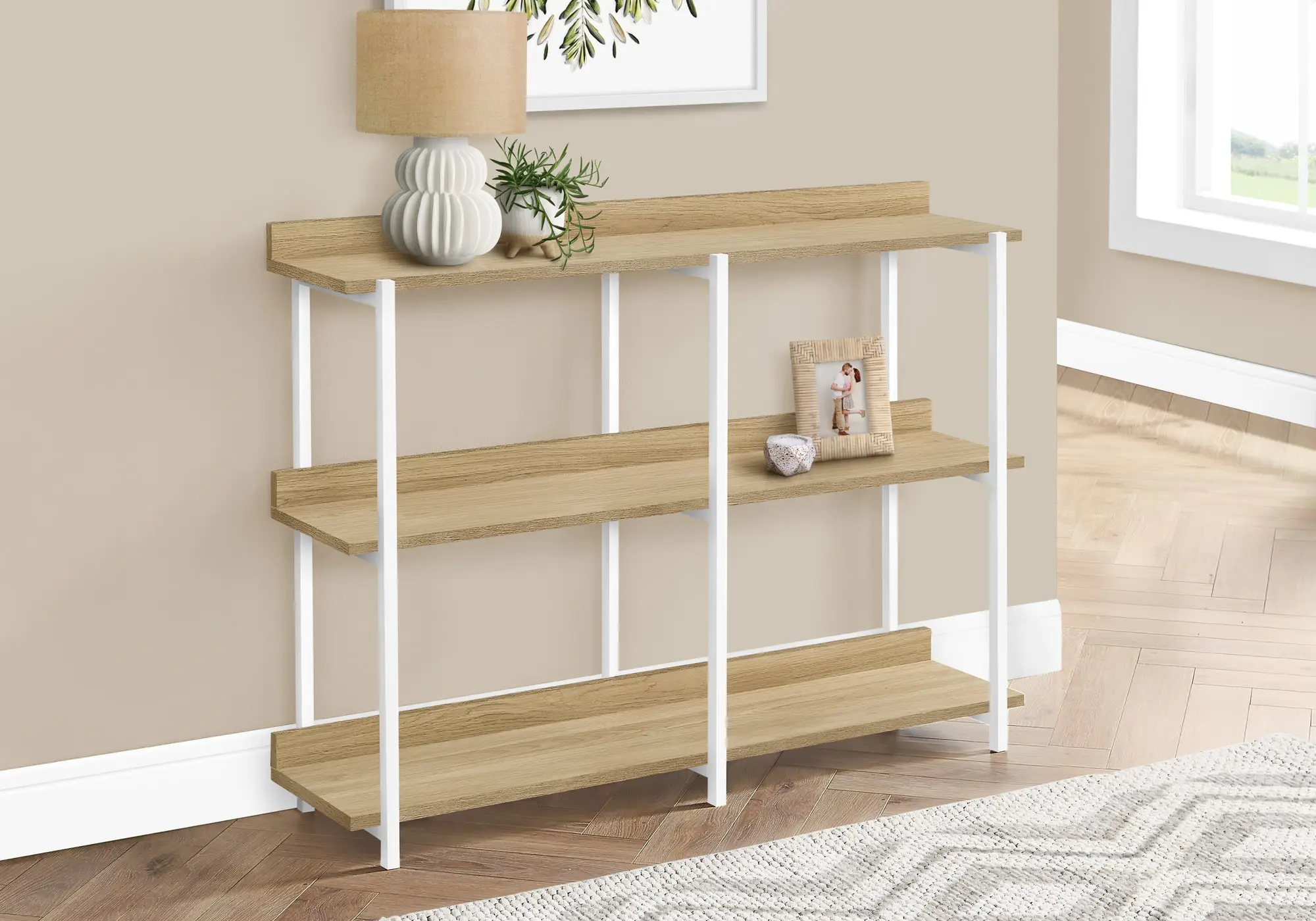 Console Table - 3 Tier / Shelves / Rectangular / Metal Legs - 48