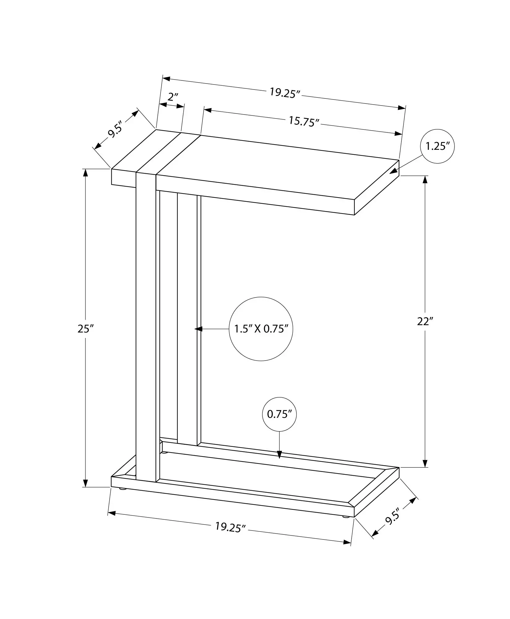 Side Table / C Table - Thick-panel Top / Rectangular - 25