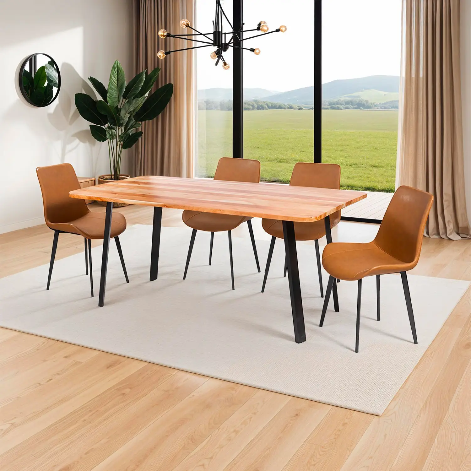 Rectangular Solid Wood Dining Table With 4 Chairs - 67" - Meubles RD